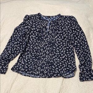Ann Taylor Blue Puff Sleeve Ruched Blouse